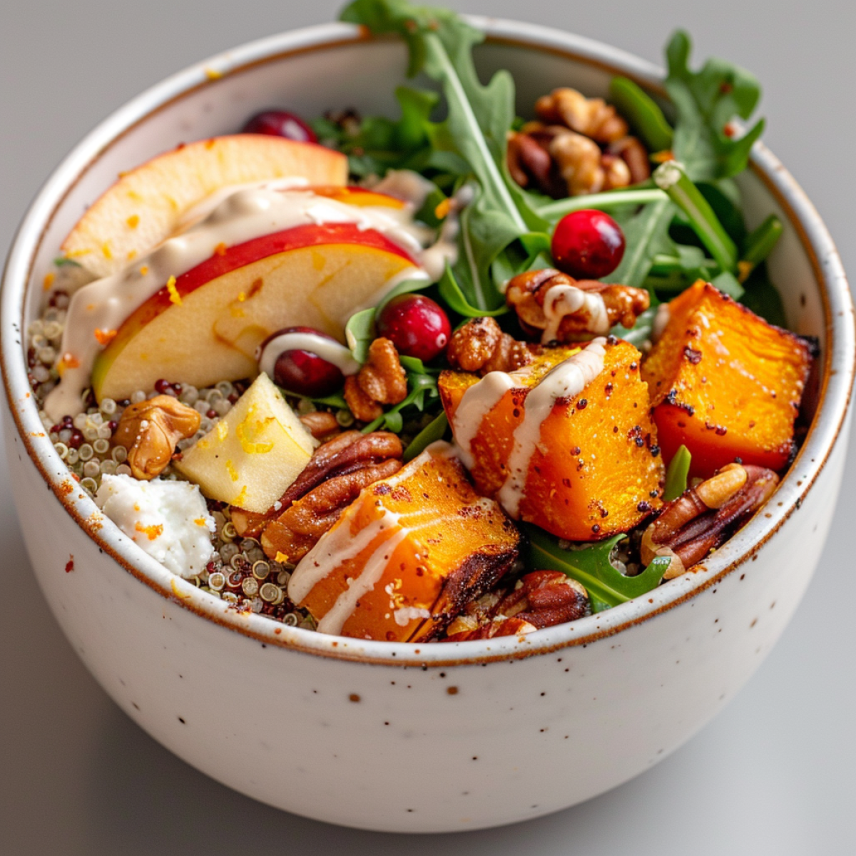 Courge rôtie, quinoa, feta & fruits secs