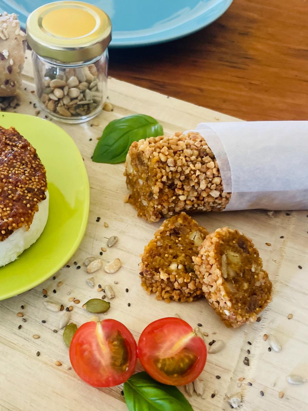 Saucisson de fruits secs et séchés enrobé de brésilienne